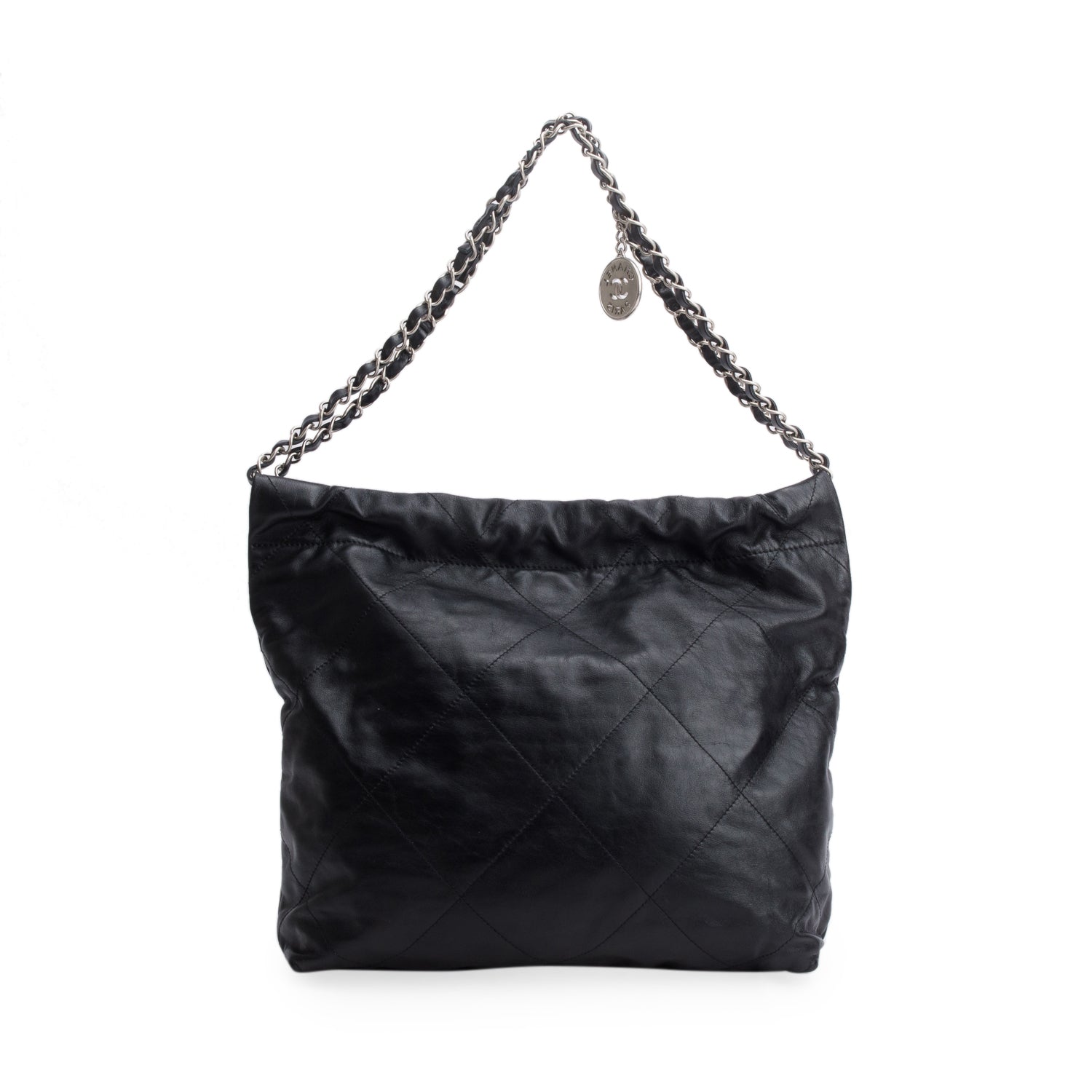 Chanel Black Shiny Calfskin Quilted Small 22 Hobo w/ Pouch