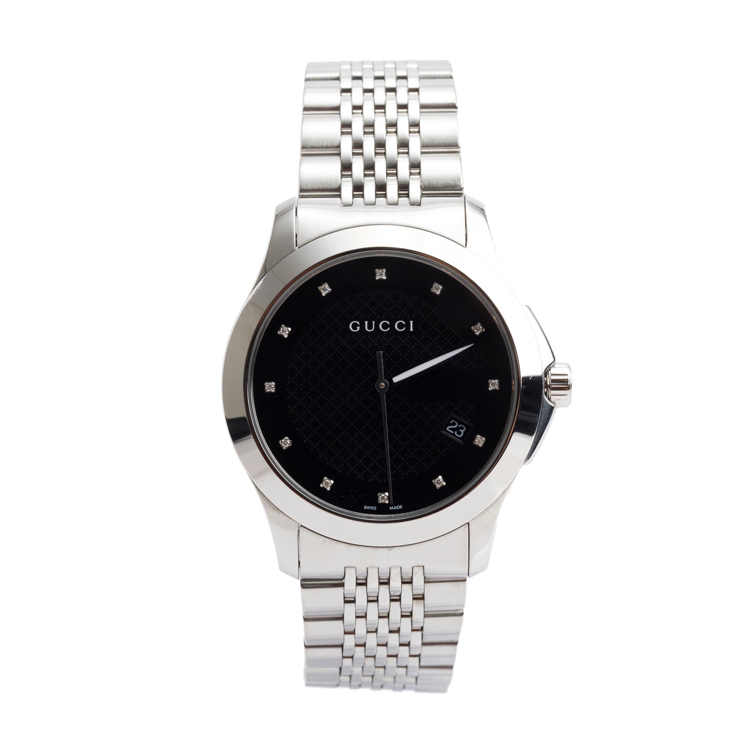 Gucci Stainless Steel G-Timeless 38 MM Quartz Watch Black Diamond Dial YA126405