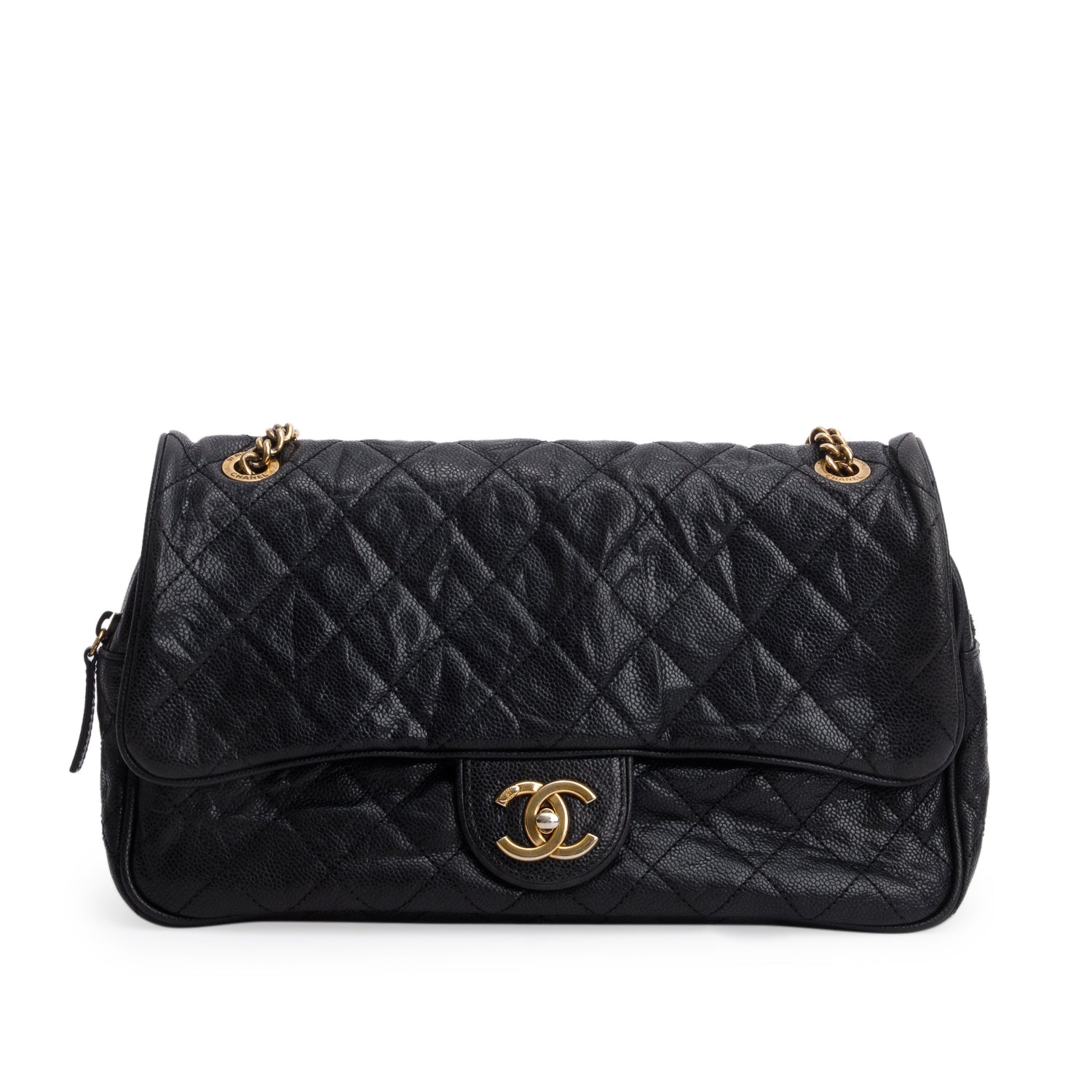 Chanel Black Crumpled Grained Calfskin Quilted Large Shiva Bag
