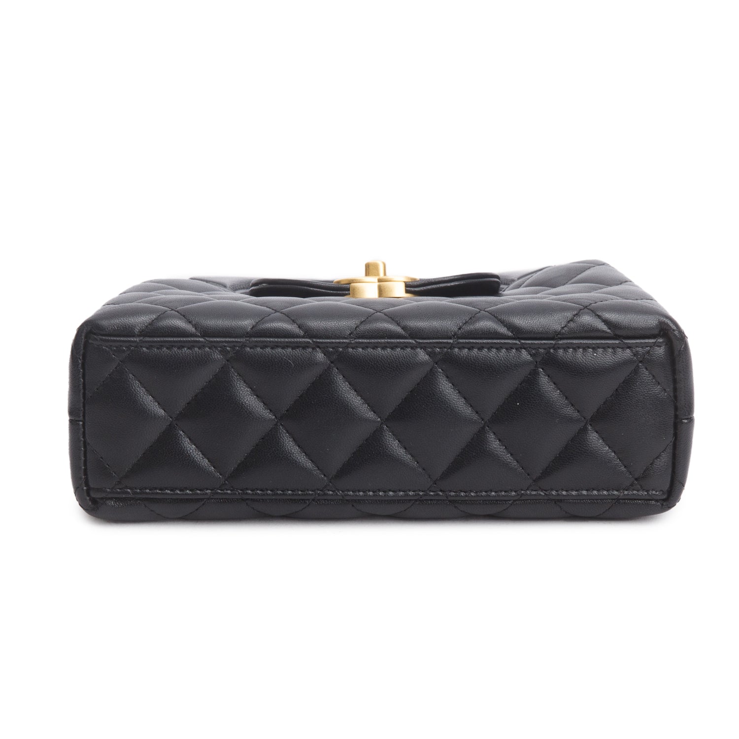 Chanel Black Shiny Age Calfskin Quilted Nano Kelly Shopper