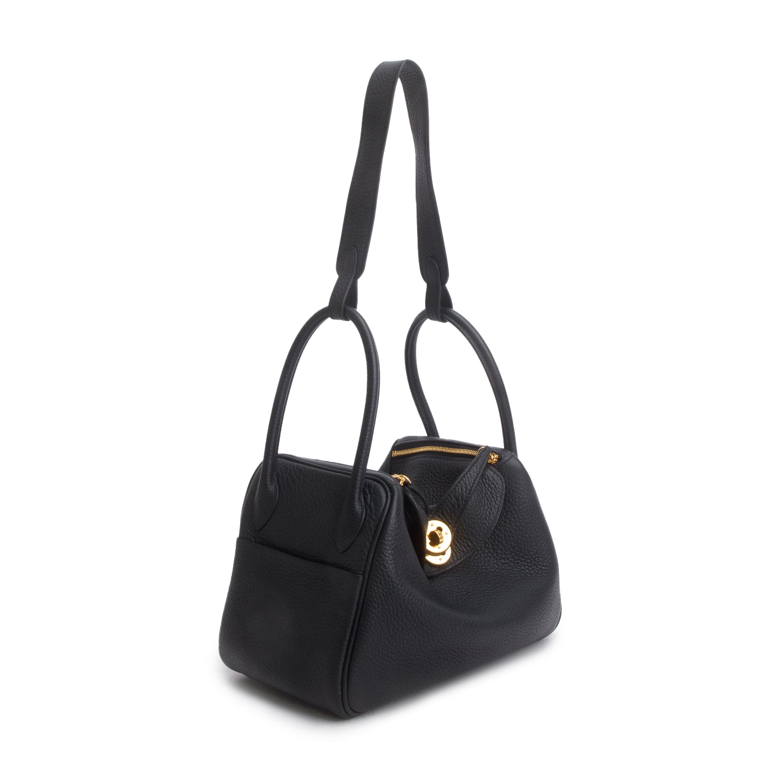 Hermes 2024 Noir Taurillon Clemence Leather Lindy 26