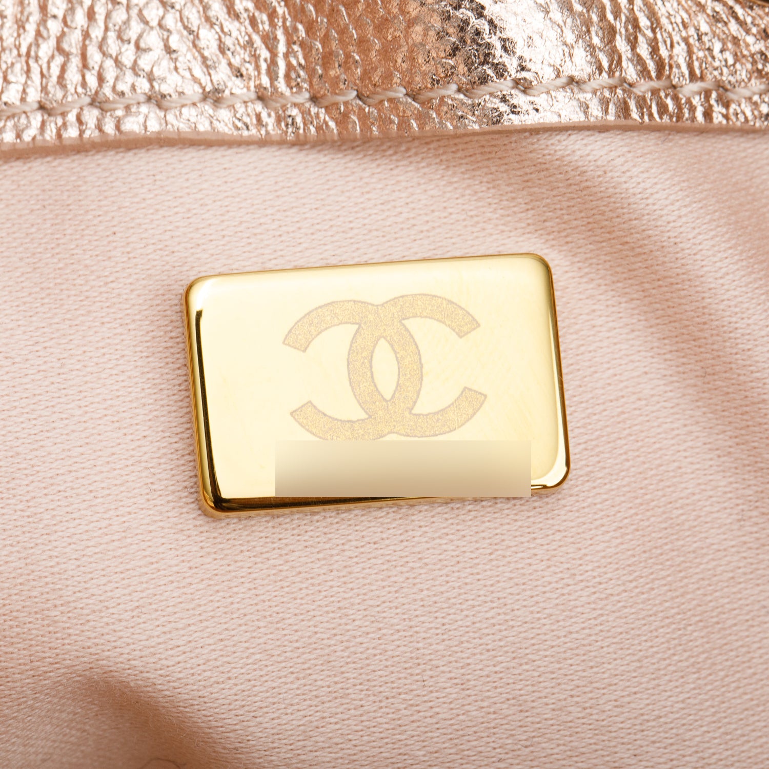 Chanel Pink Metallic Caviar Quilted 25 Small Bucket Bag