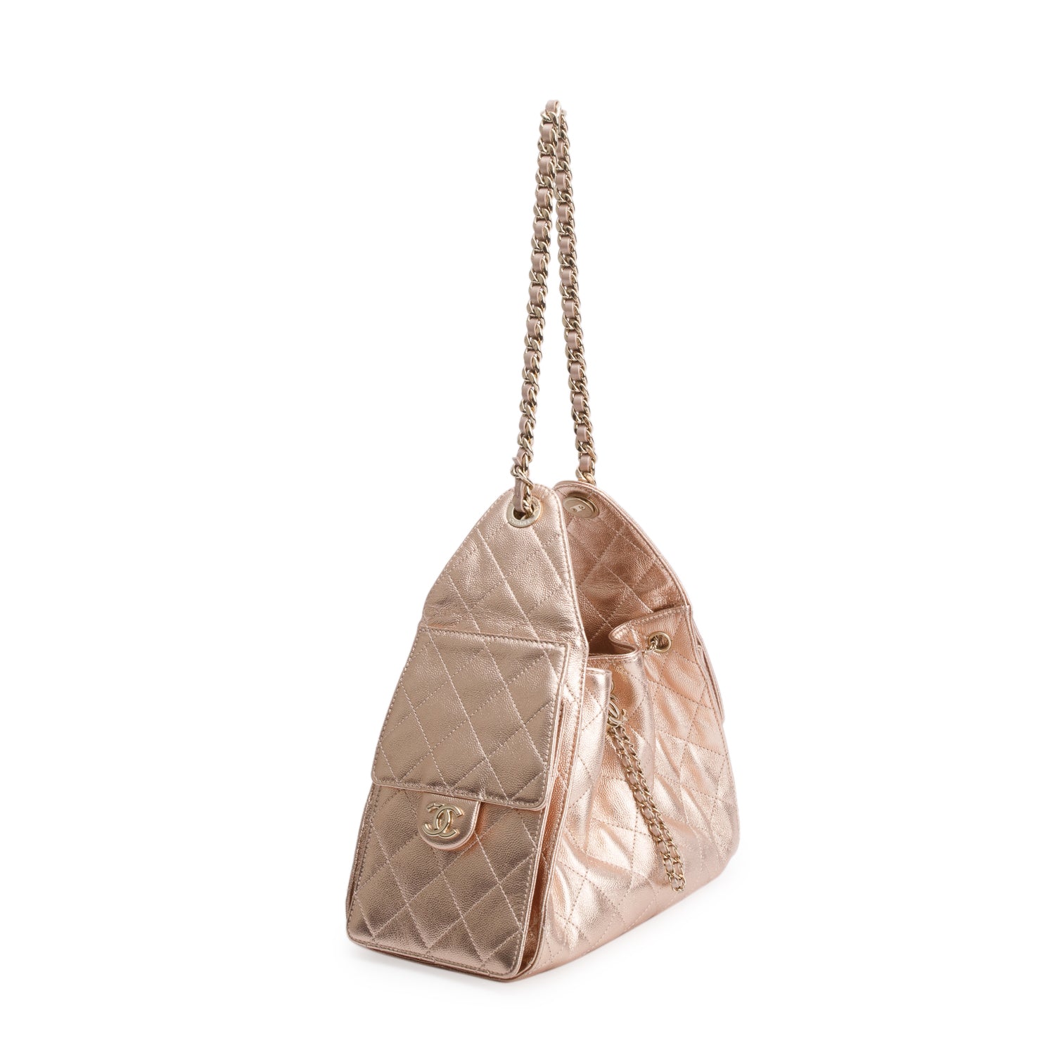 Chanel Pink Metallic Caviar Quilted 25 Small Bucket Bag