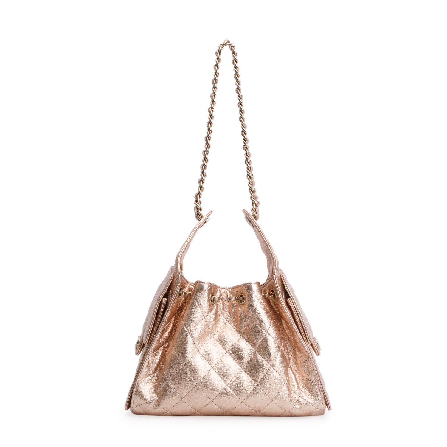 Chanel Pink Metallic Caviar Quilted 25 Small Bucket Bag