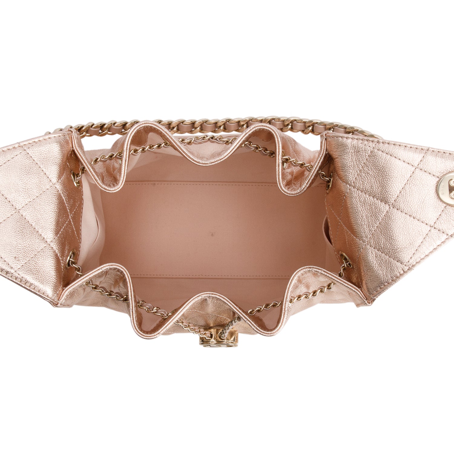 Chanel Pink Metallic Caviar Quilted 25 Small Bucket Bag