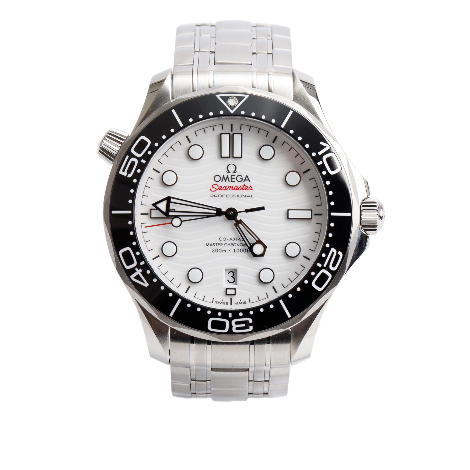 Omega Stainless Steel Seamaster Diver 300M 42 MM Co-Axial Master Chronometer Automatic Watch White Dial w/ Box & Papers