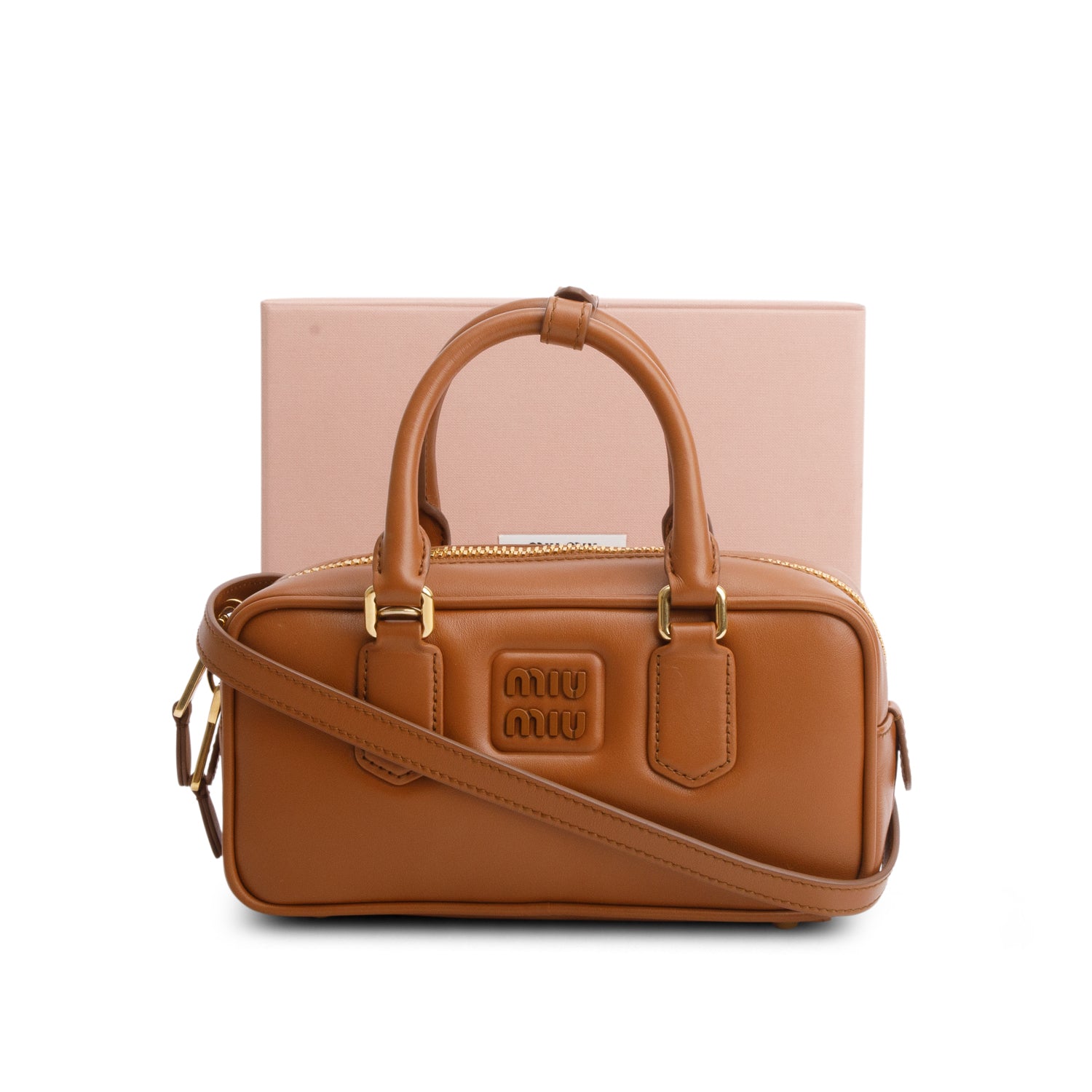 Miu Miu Brown Calfskin Arcadie Regular Top Handle Bag w/ Box & Strap