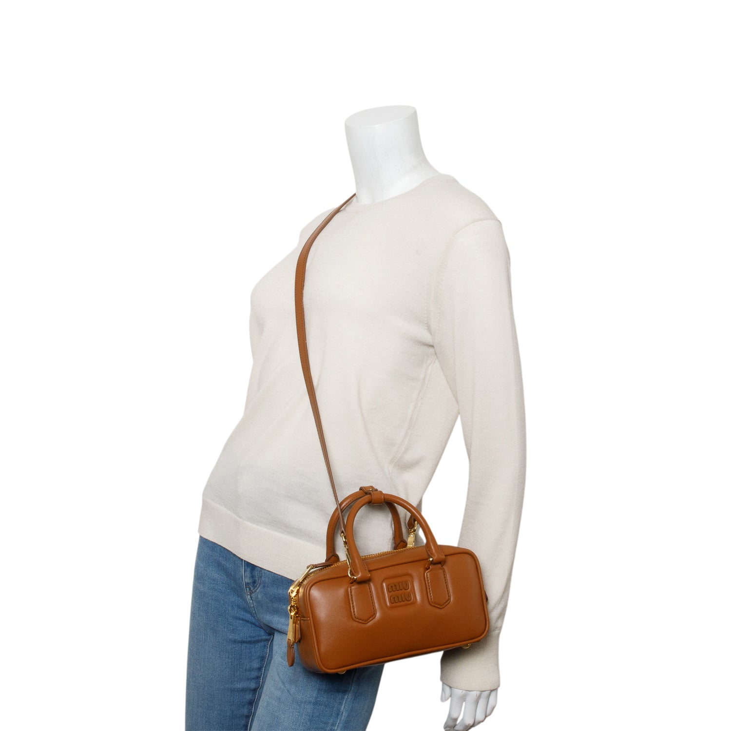 Miu Miu Brown Calfskin Arcadie Regular Top Handle Bag w/ Box & Strap