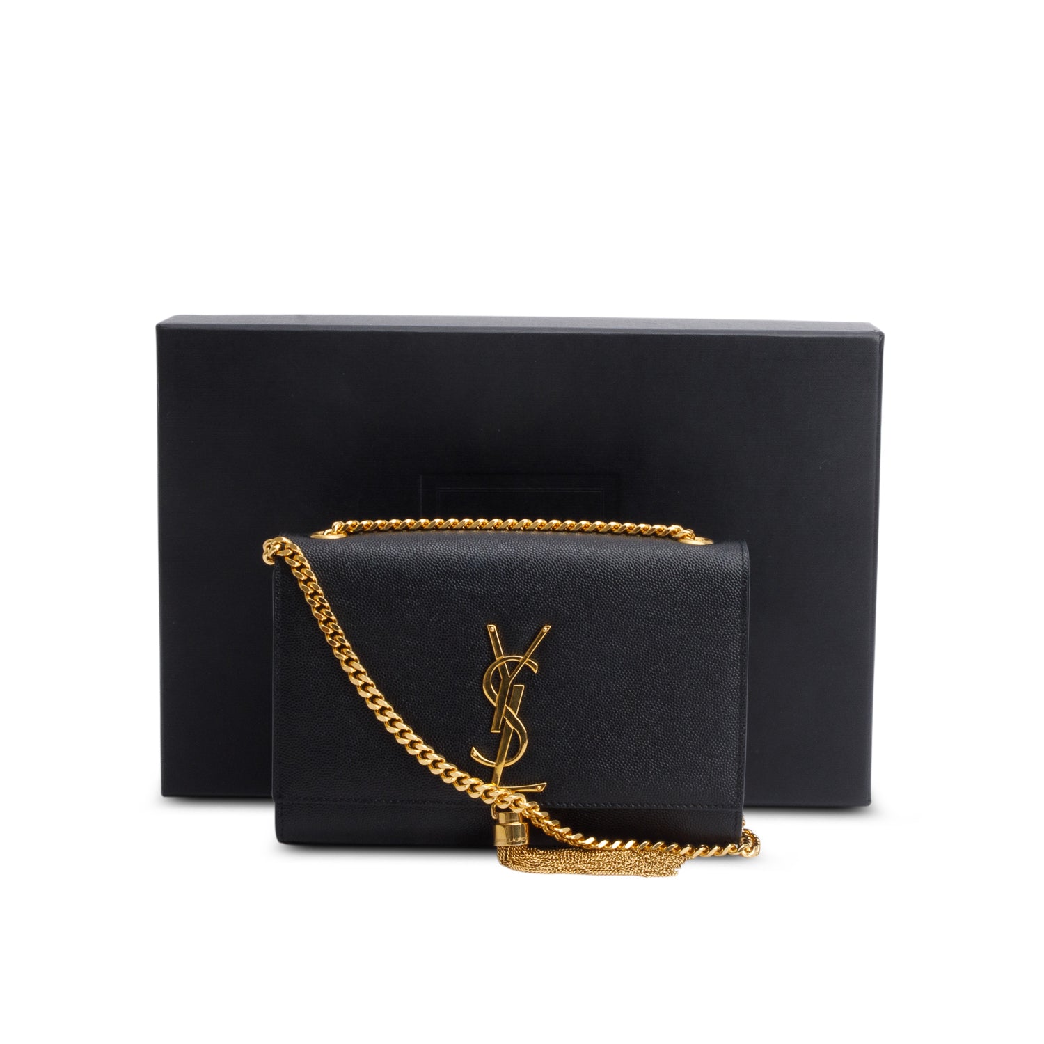 Saint Laurent 2021 Black Grain De Poudre Leather Small Kate Tassel Bag w/ Box