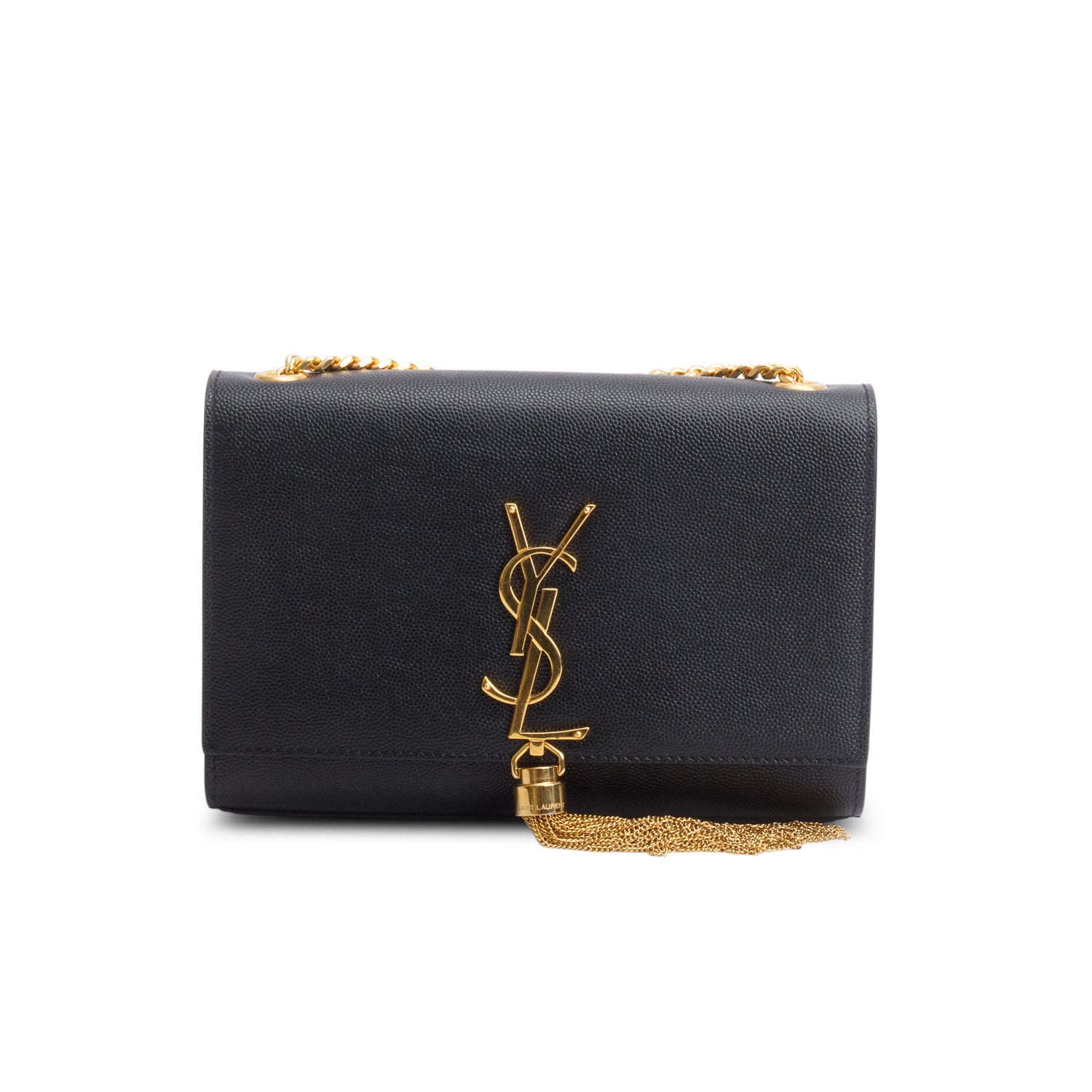 Saint Laurent 2021 Black Grain De Poudre Leather Small Kate Tassel Bag w/ Box