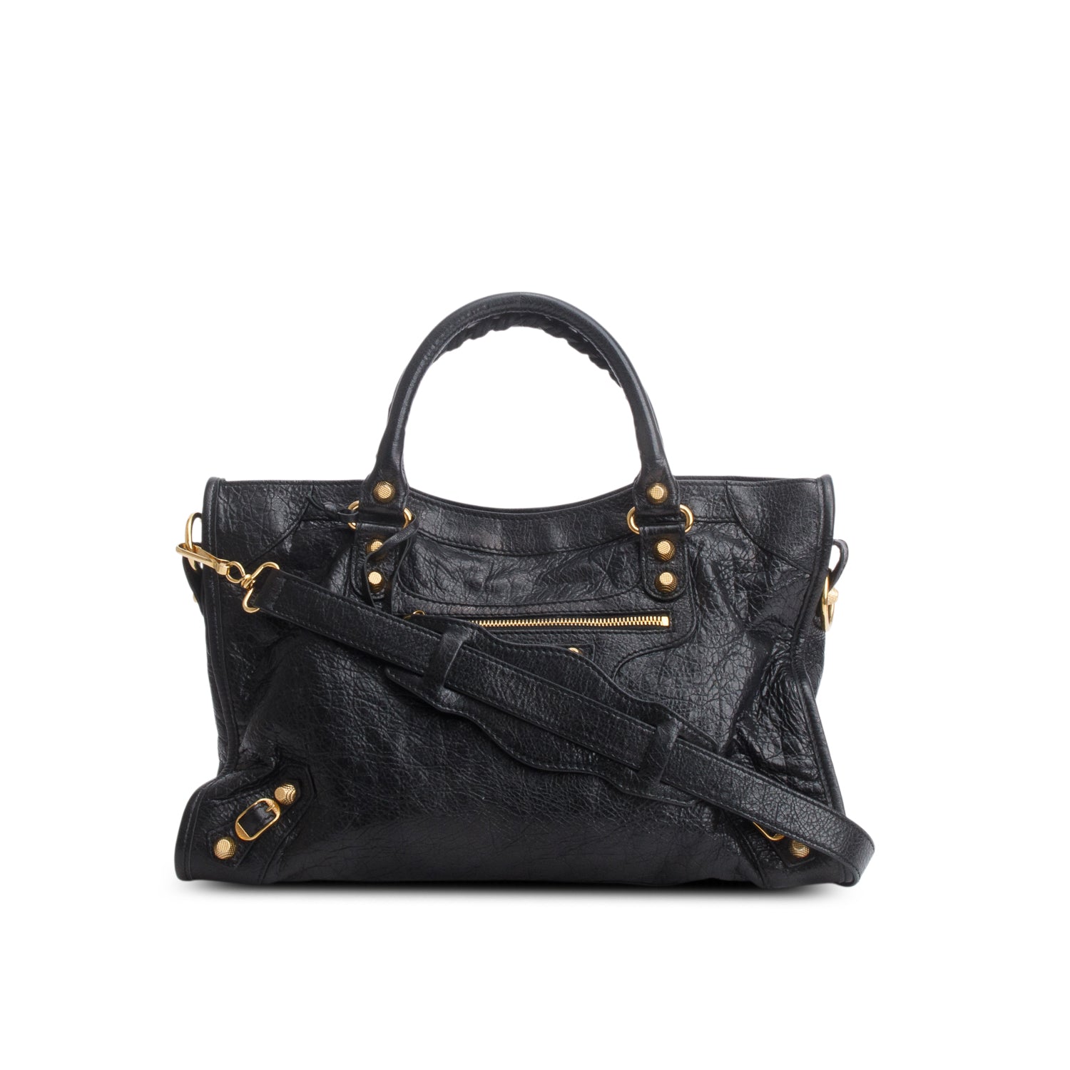Balenciaga Black Agneau Leather Le City Medium Bag w/ Strap