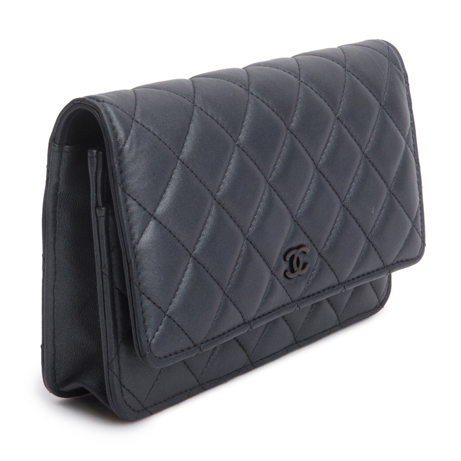 Chanel Grey Lambskin Quilted Wallet on Chain WOC w/ Box