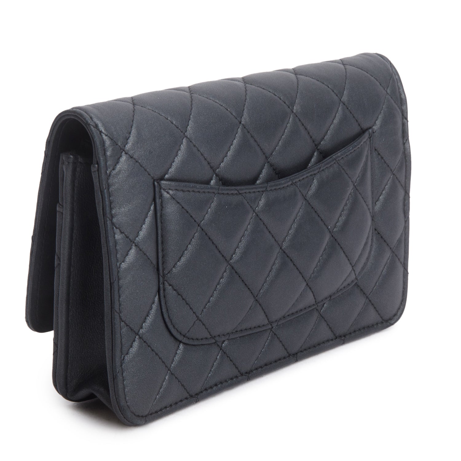 Chanel Grey Lambskin Quilted Wallet on Chain WOC w/ Box