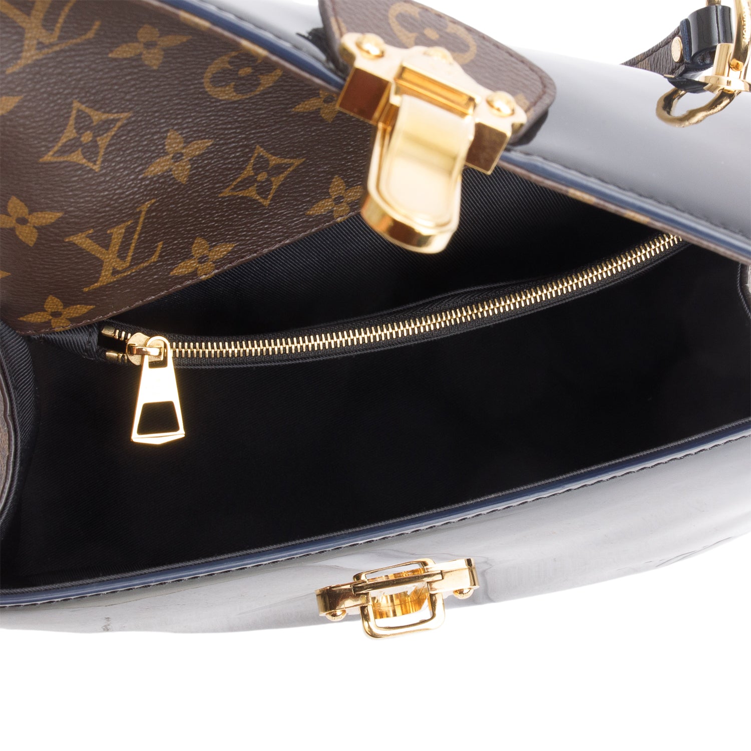 Louis Vuitton Black Patent Calfskin Monogram Cherrywood PM w/ Strap