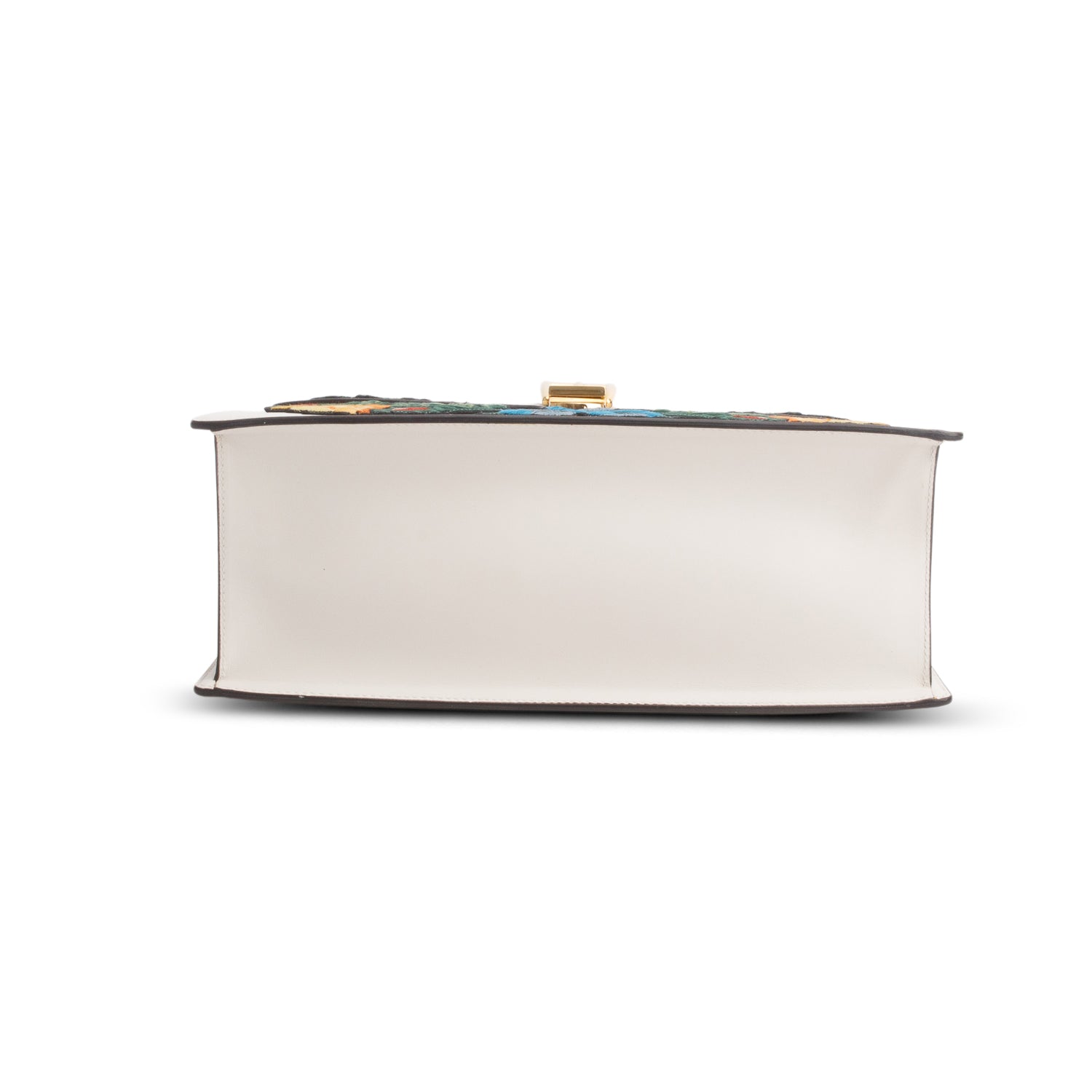 Gucci White Calfskin Embroidered Medium Sylvie Top Handle Bag w/ Strap