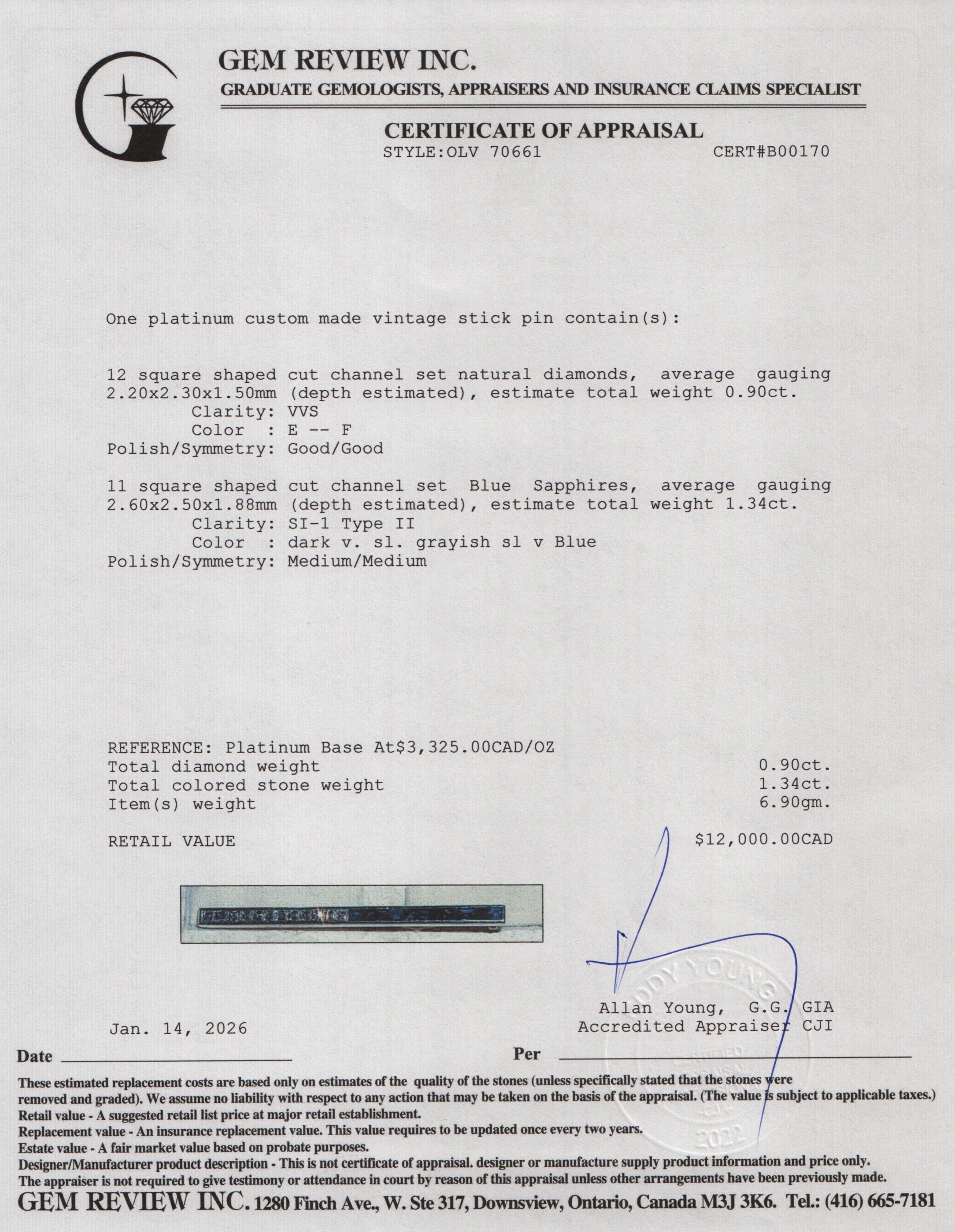 Antique Platinum Sapphire and Diamond Bar Pin Brooch