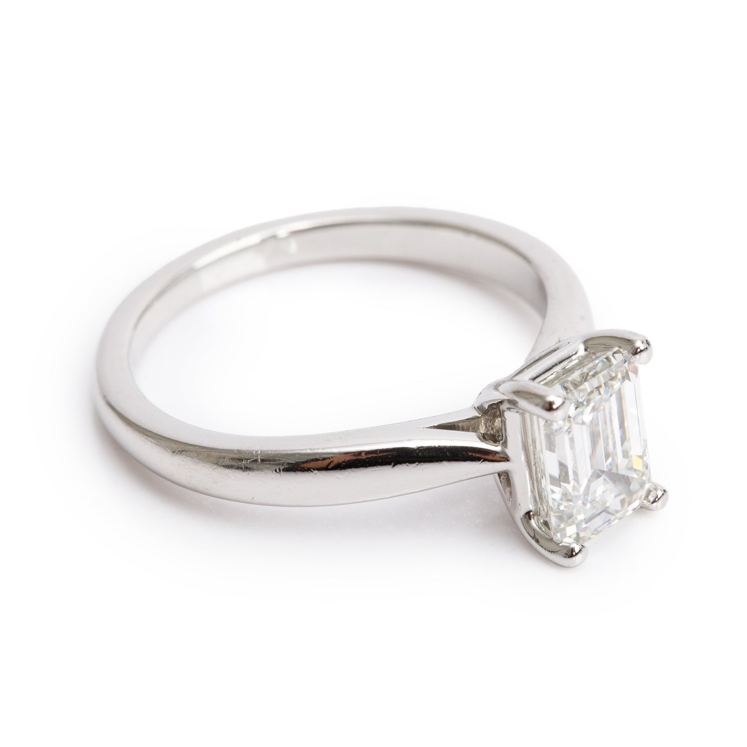 Platinum 1.53 ct. Emerald Cut Solitaire Diamond Engagement Ring, Size 6.5 w/ GIA Certificate