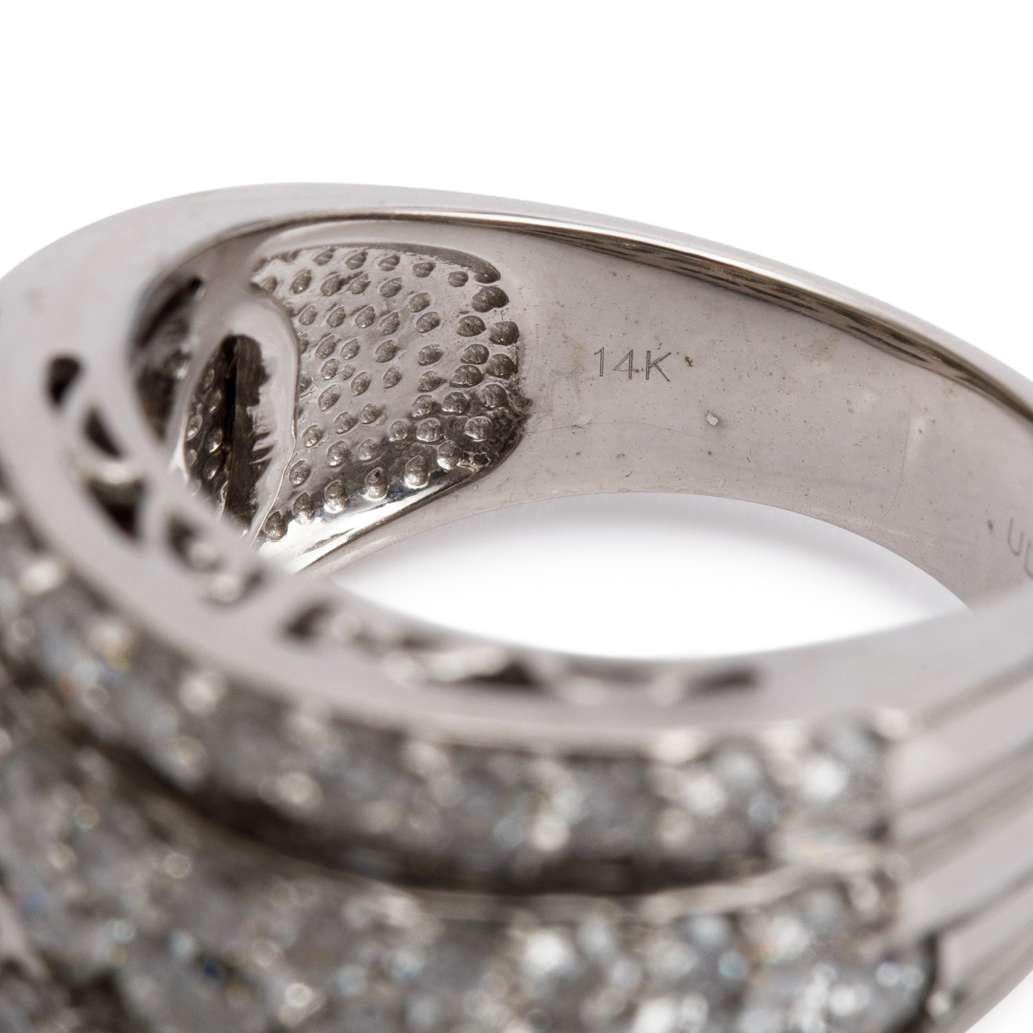 14k White Gold Five-Rows Diamond Band Ring, Size 6.75