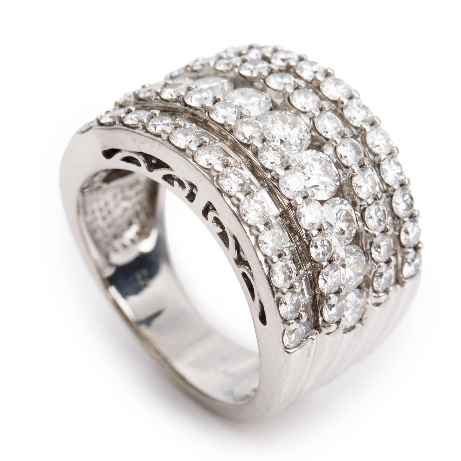 14k White Gold Five-Rows Diamond Band Ring, Size 6.75