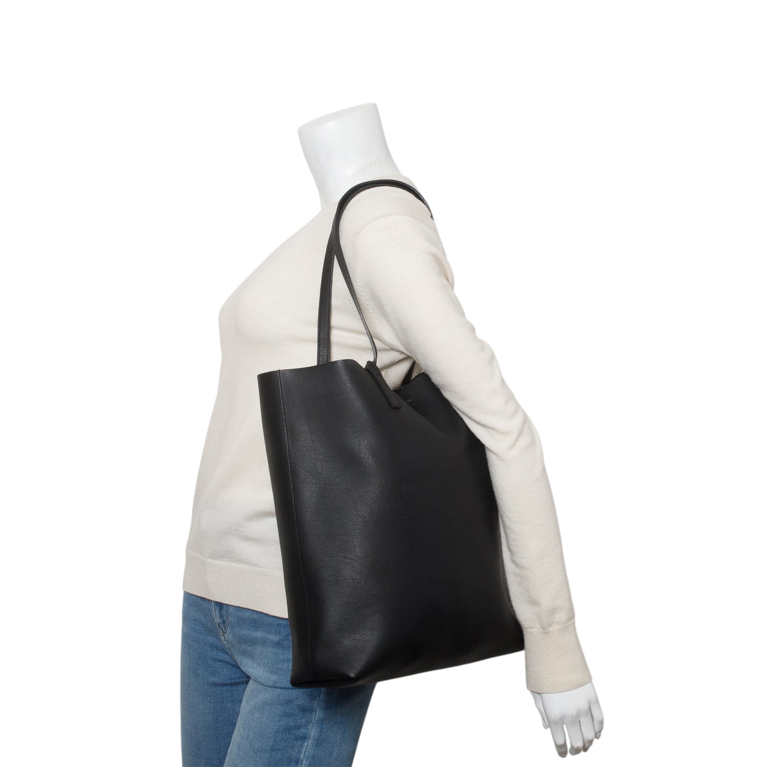 Saint Laurent Black Calfskin Leather N/S Shopping Tote w/ Pouch