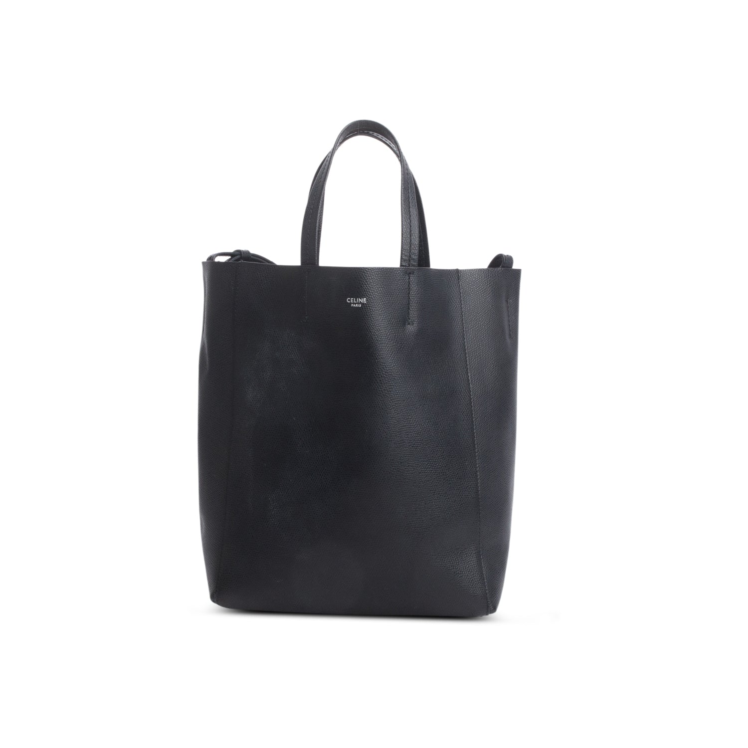 Celine Black Grained Calfskin Small Vertical Cabas Tote w/ Strap