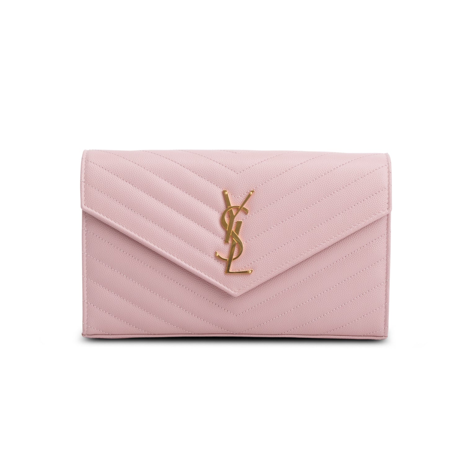 Saint Laurent Pink Grain De Poudre Cassandre Envelope Chain Wallet
