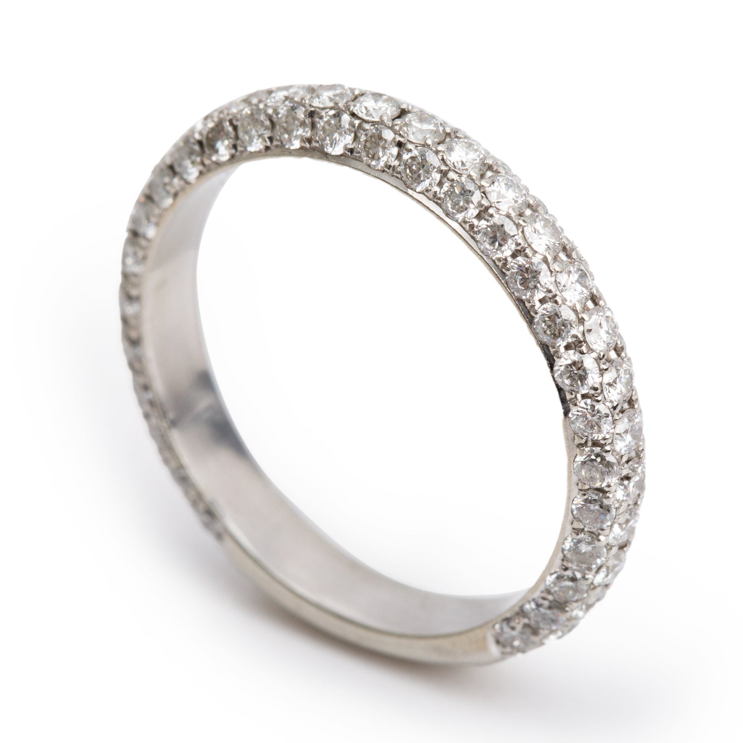 18k White Gold Pave Diamond Band Ring, Size 6