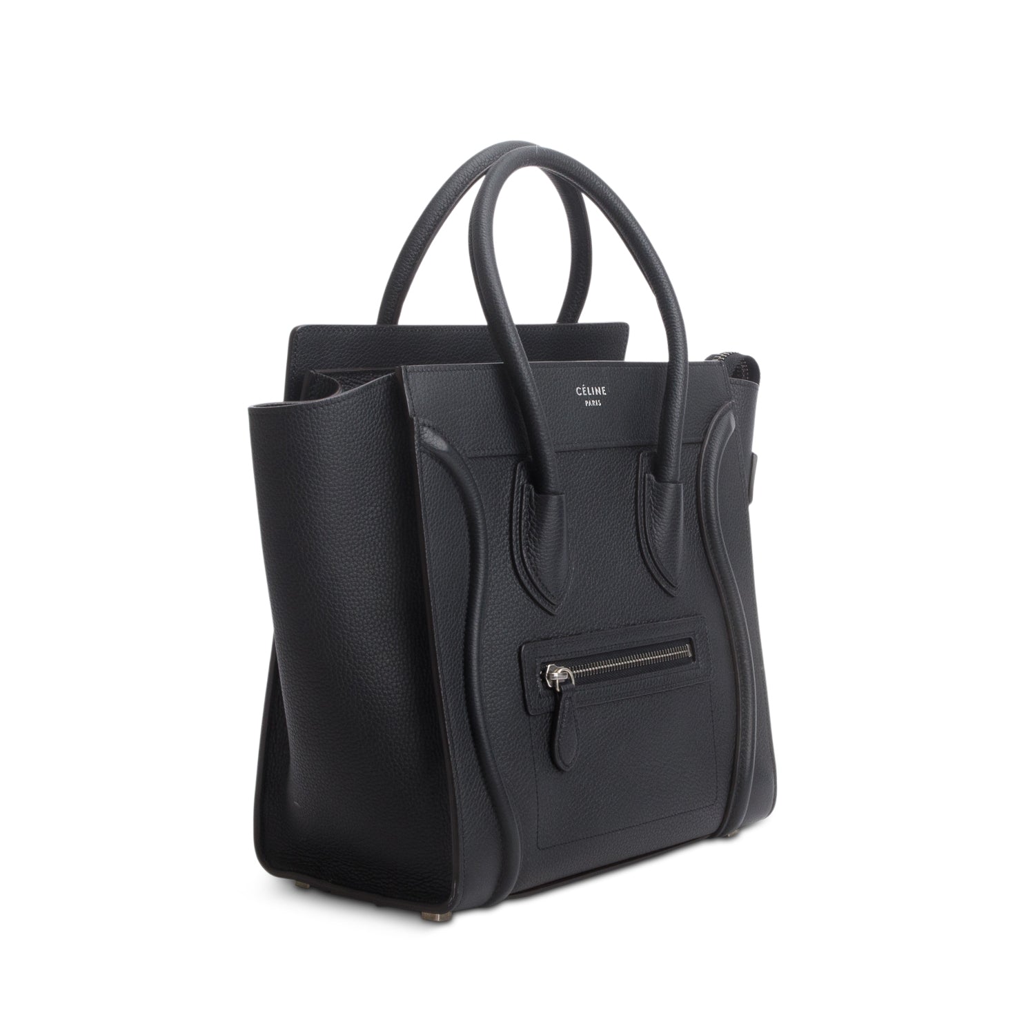 Celine Black Drummed Calfskin Leather Micro Luggage Tote