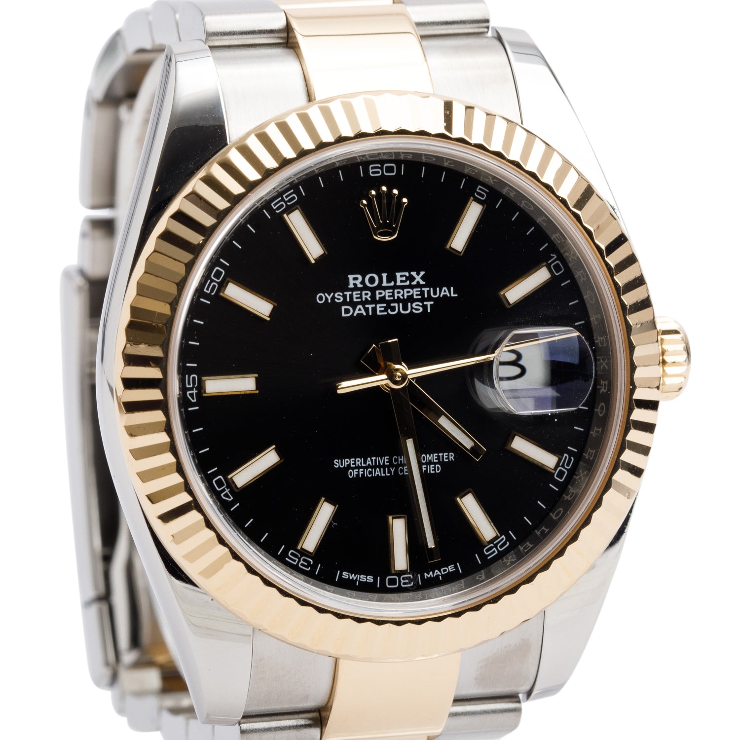 Rolex Stainless Steel & 18k Yellow Gold Datejust 41 MM Automatic Watch Black Dial 126333 w/ Box & Papers