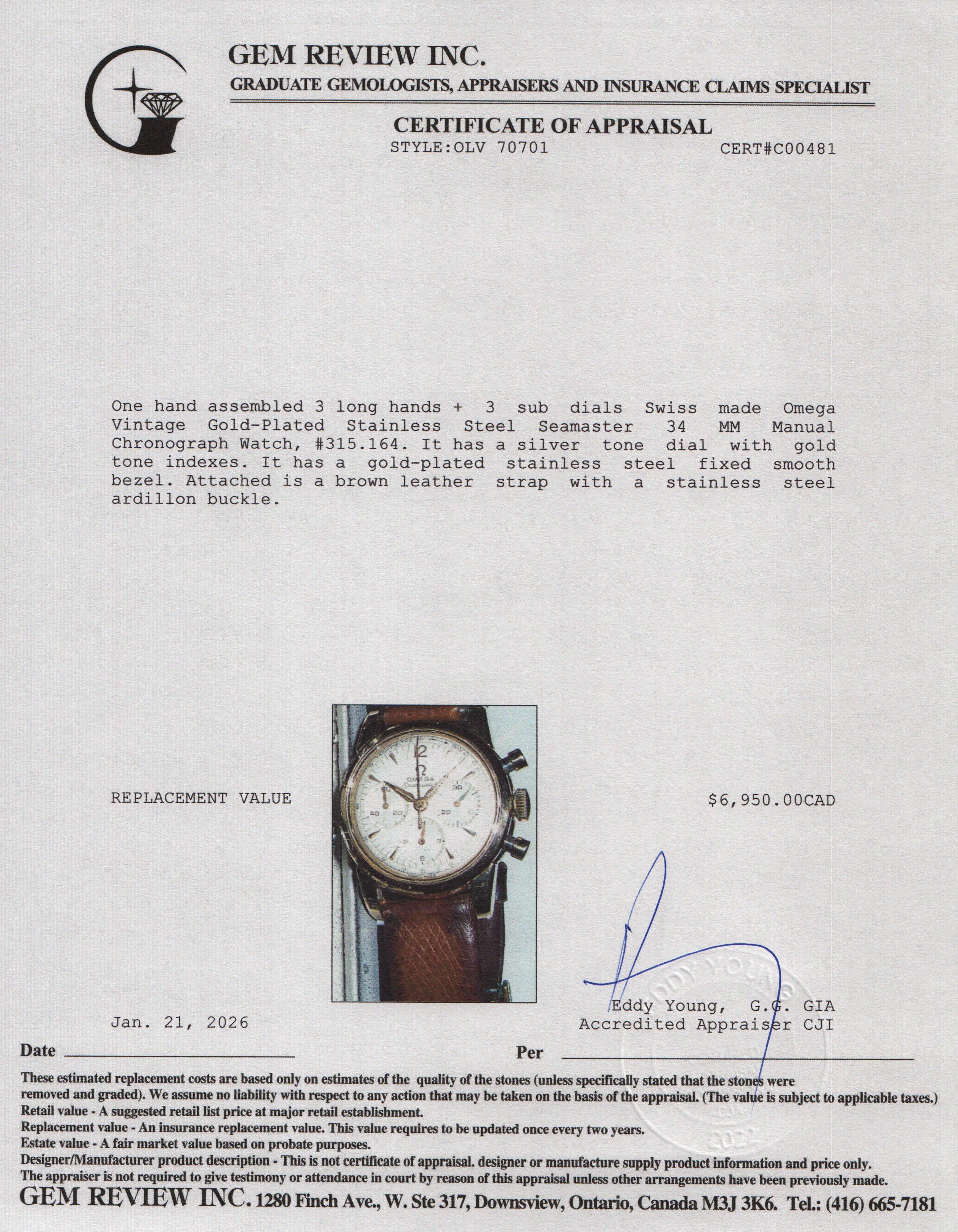 Omega Vintage Gold-Plated Stainless Steel Seamaster 34 MM Manual Chronograph Watch