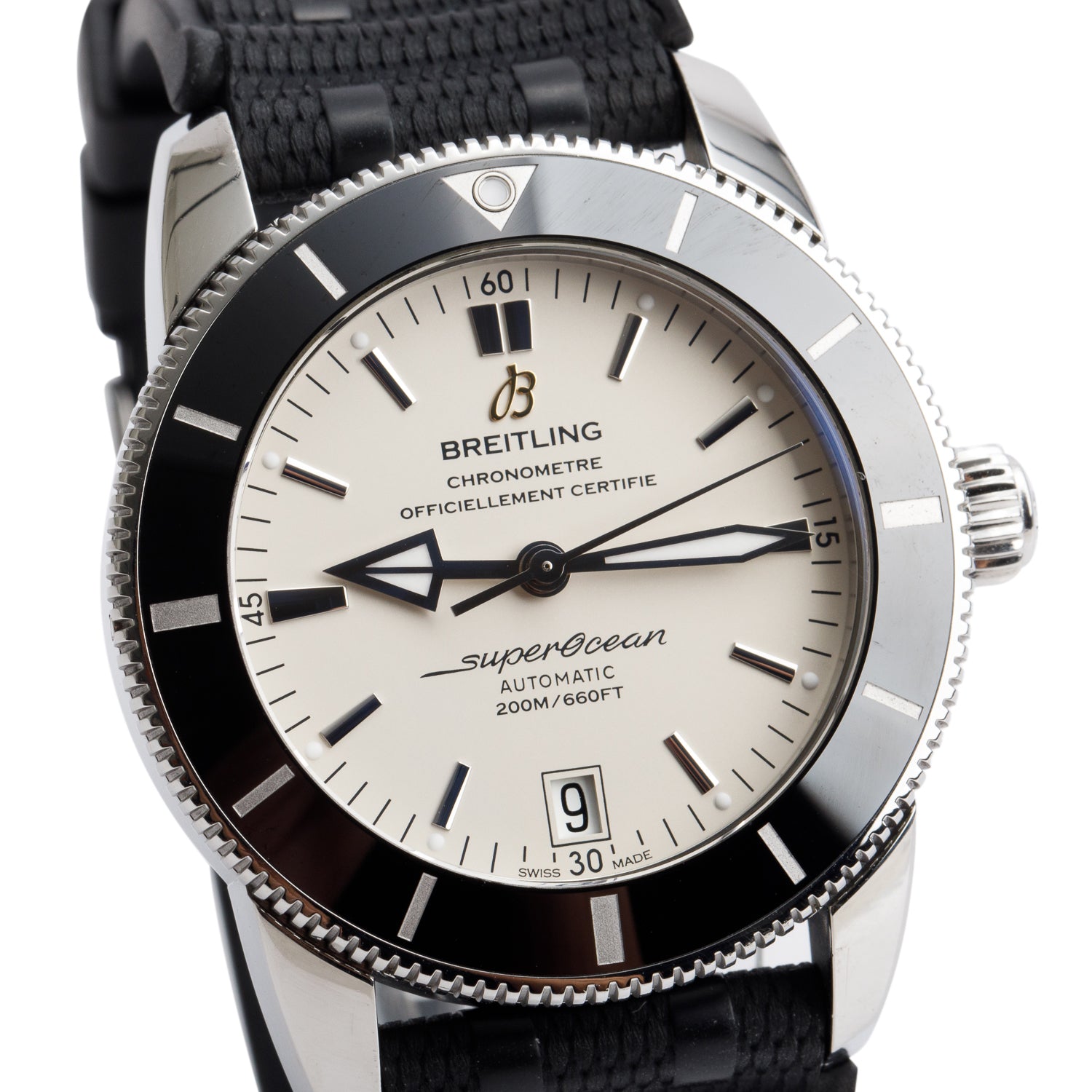 Breitling Stainless Steel Superocean Heritage II 42 MM Automatic Watch Black Bezel Silver Dial AB201012 w/ Box & Papers