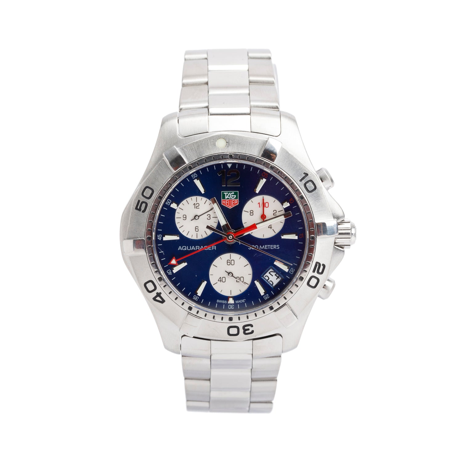 Tag Heuer Stainless Steel Aquaracer 41 MM Chronograph Quartz Watch Blue Dial CAF1112 w/ Case