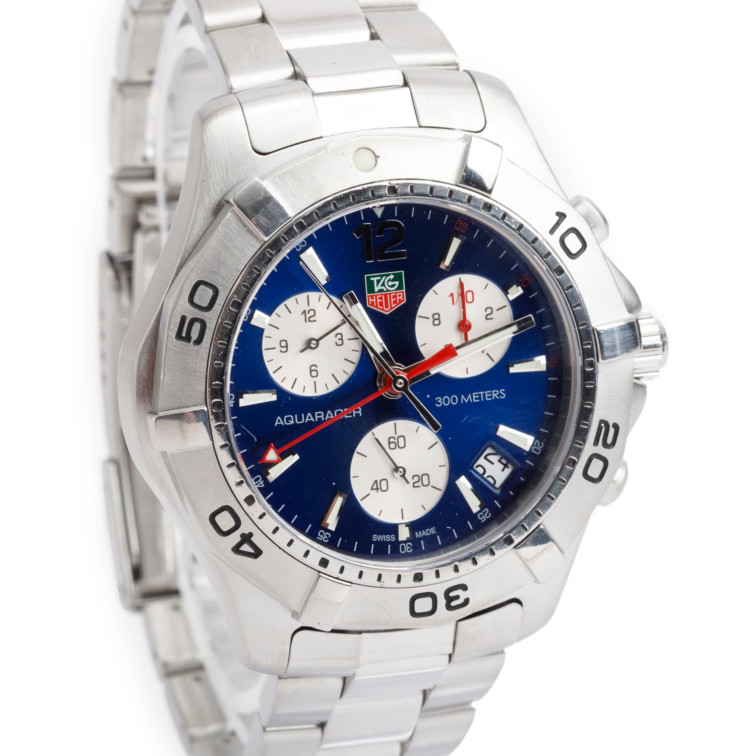 Tag Heuer Stainless Steel Aquaracer 41 MM Chronograph Quartz Watch Blue Dial CAF1112 w/ Case