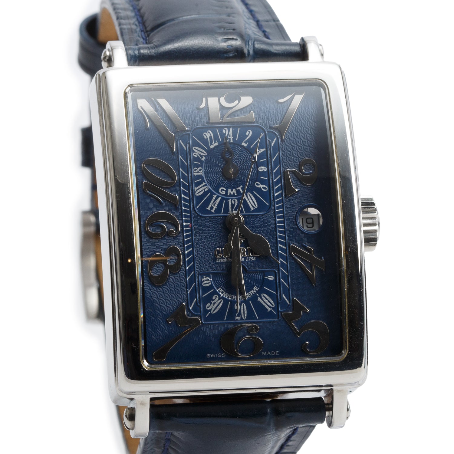 Gevril Limited Edition Stainless Steel Avenue of Americas GMT Automatic Watch Blue Dial