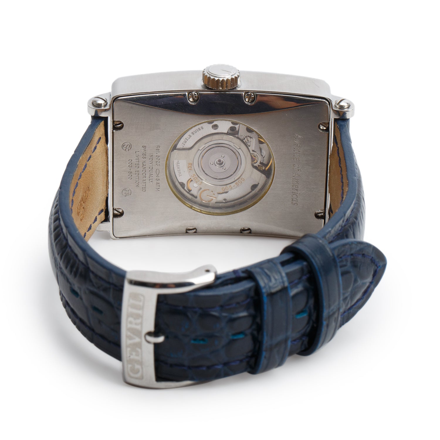 Gevril Limited Edition Stainless Steel Avenue of Americas GMT Automatic Watch Blue Dial