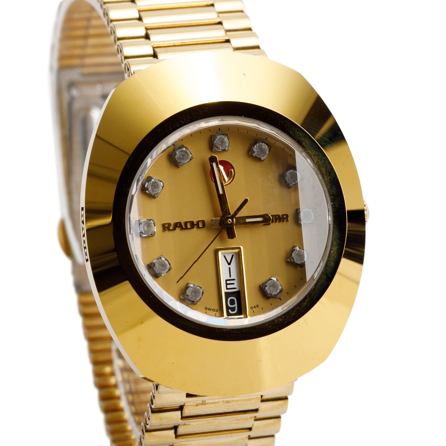 Rado Gold-Plated Stainless Steel Original DiaStar Automatic Day Date Watch Gold Diamond Dial