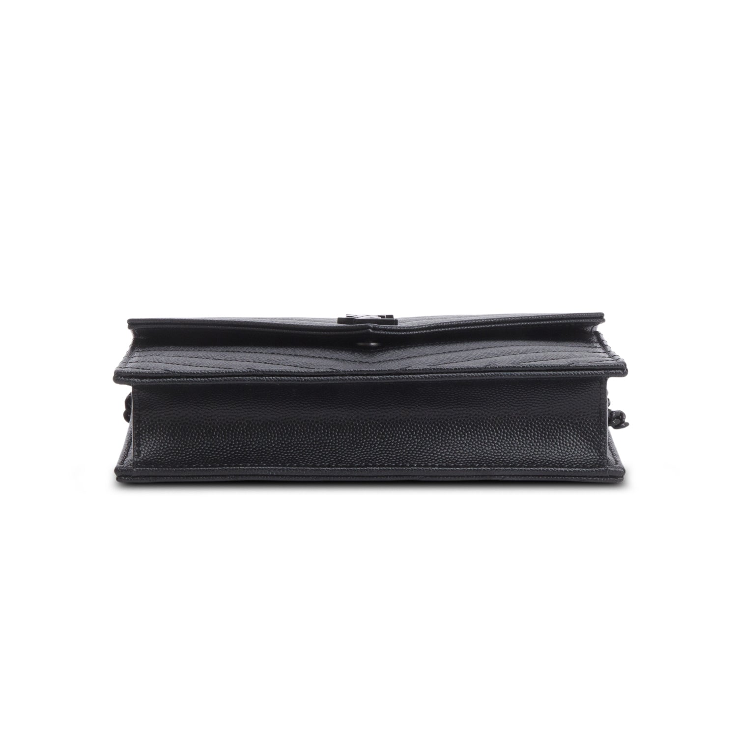 Saint Laurent 2022 Black Grain De Poudre Monochrome Cassandre Envelope Chain Wallet