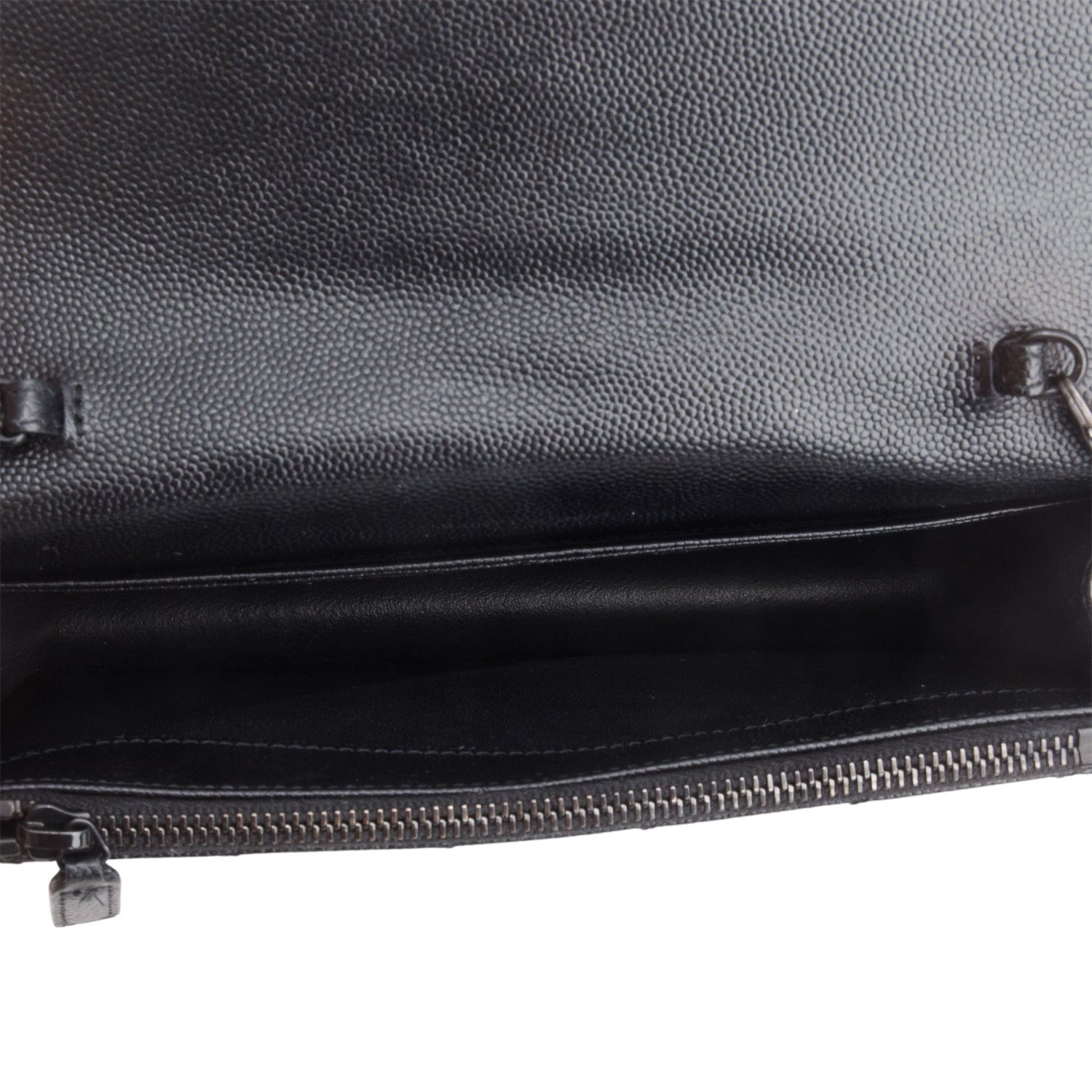 Saint Laurent 2022 Black Grain De Poudre Monochrome Cassandre Envelope Chain Wallet