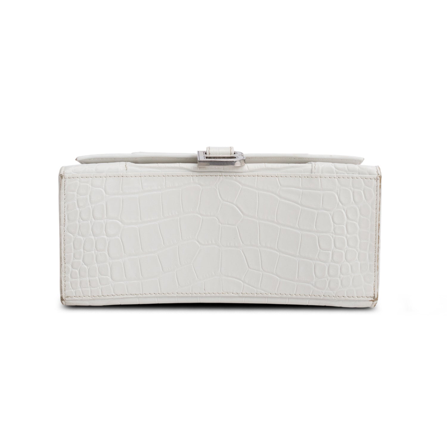 Balenciaga White Calfskin Croc Embossed Small Hourglass Top Handle Bag w/ Strap