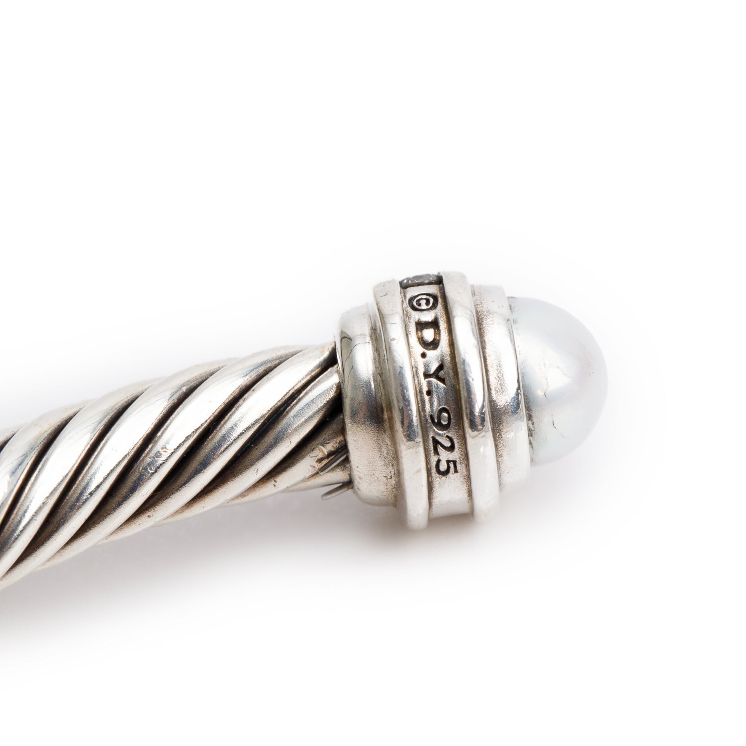 David Yurman Sterling Silver Pearl & Diamond 5 MM Cable Classics Bracelet