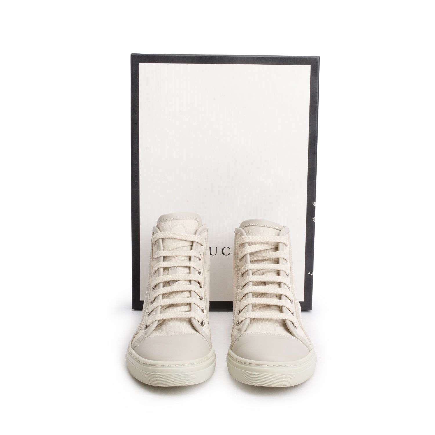 Gucci Cream Monogram Women's High Top Sneakers, Women's Size 34 w/ Box