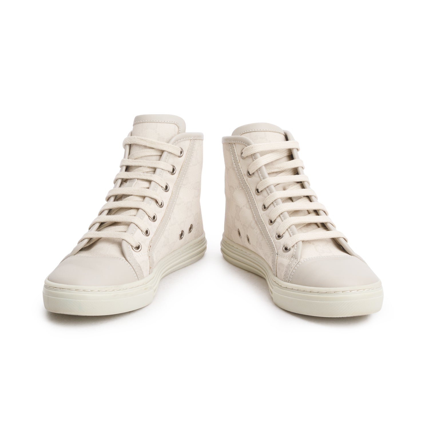 Gucci Cream Monogram Women's High Top Sneakers, Women's Size 34 w/ Box