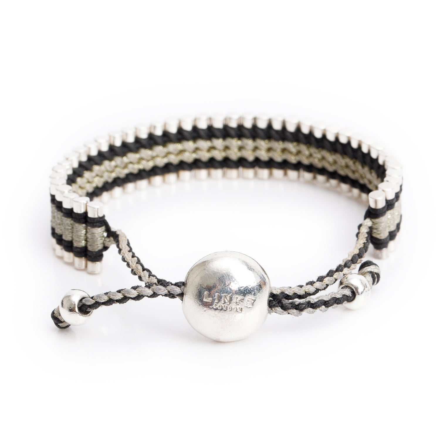 Links of London Sterling Silver Black & Beige Cord Friendship Bracelet