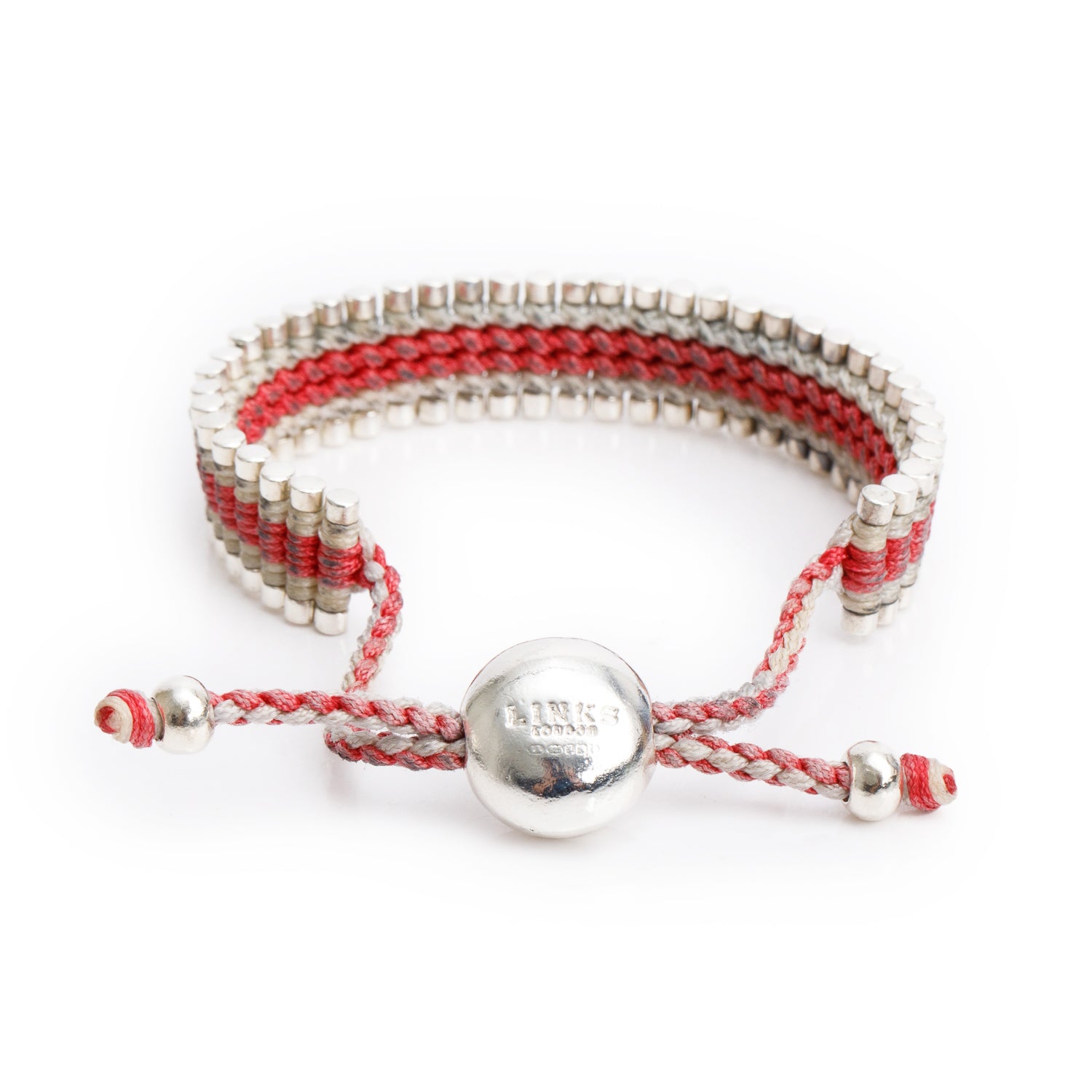 Links of London Sterling Silver Beige & Red Cord Friendship Bracelet