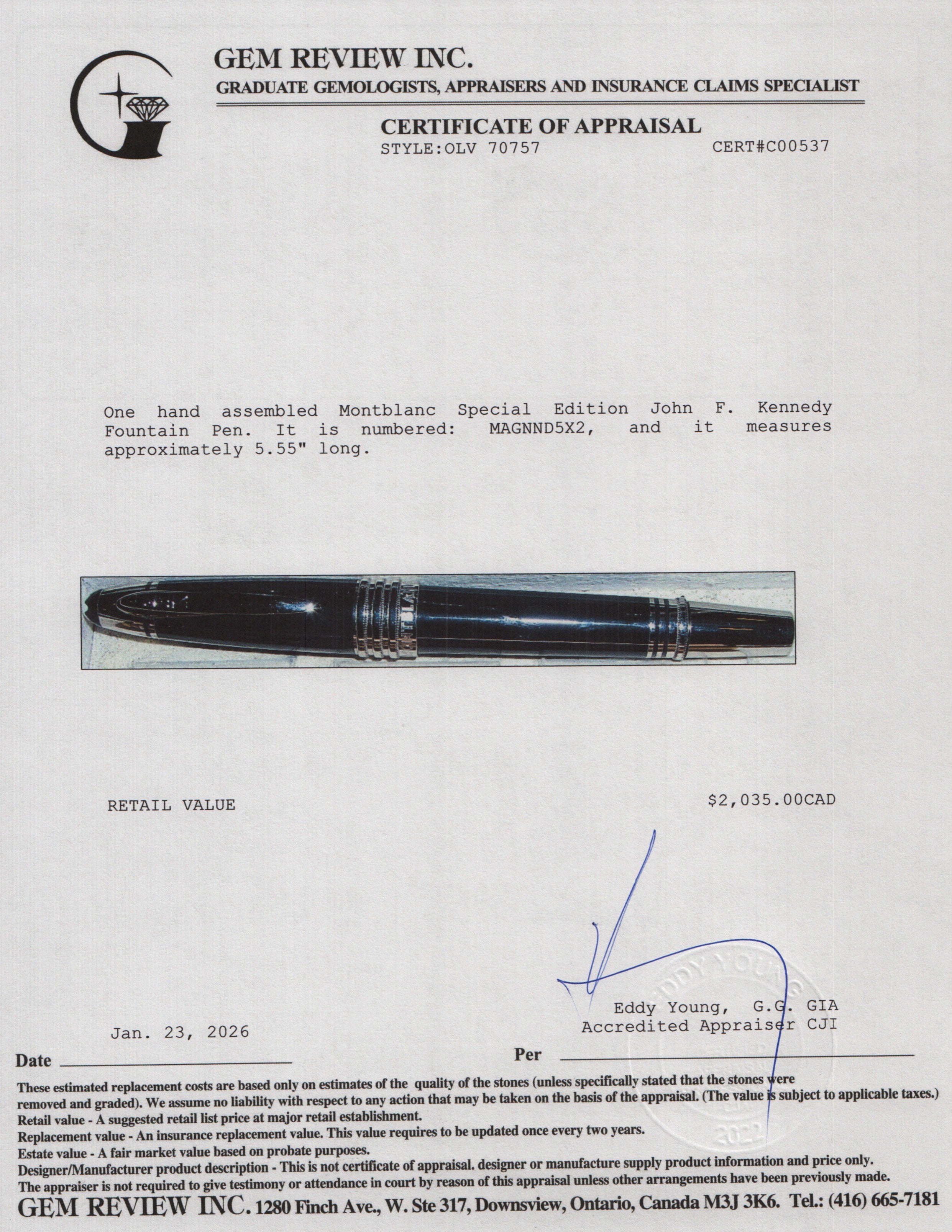 Montblanc Special Edition John F. Kennedy Fountain Pen w/ Box