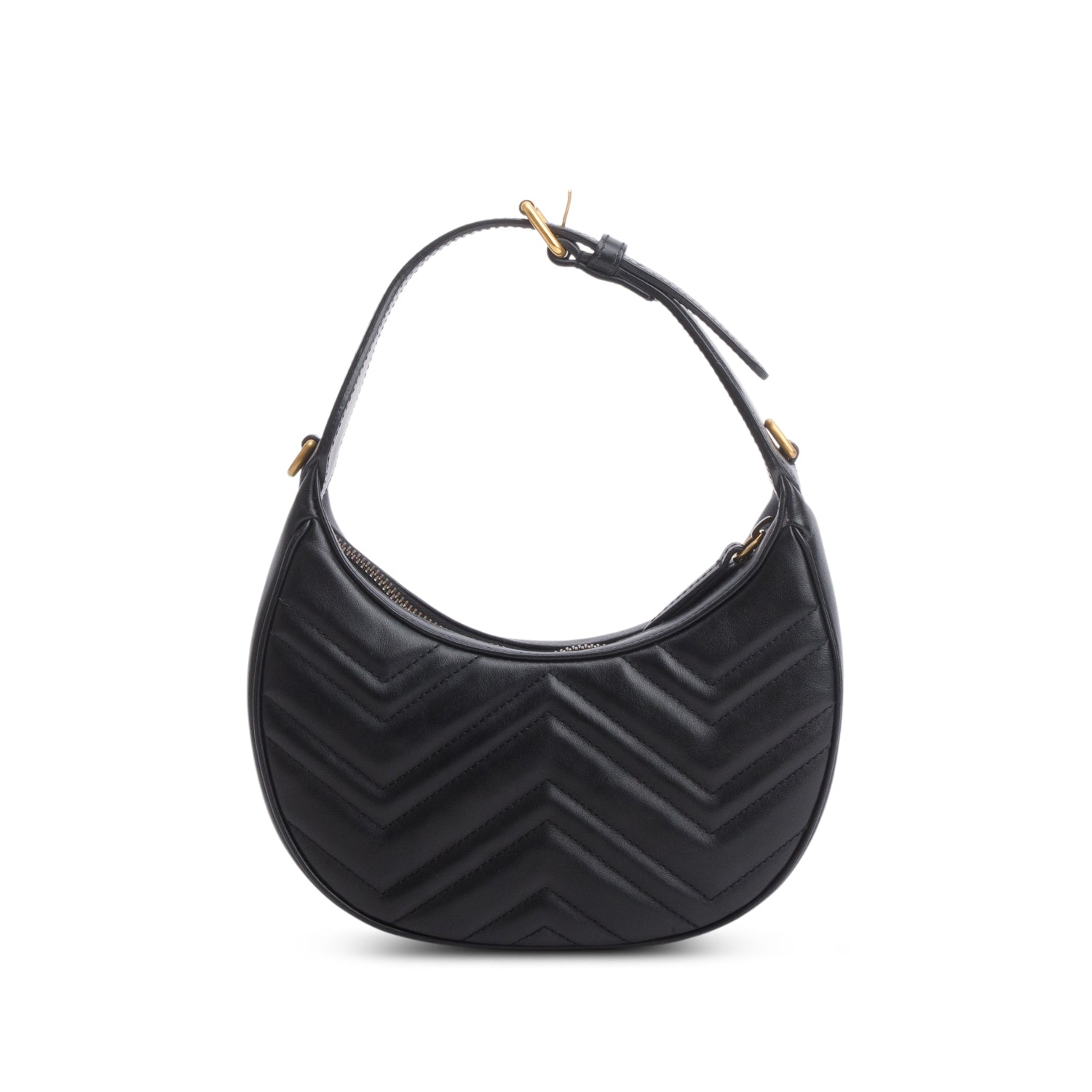 Gucci Black Calfskin Matelasse Chevron Mini GG Marmont Half Moon Hobo w/ Strap