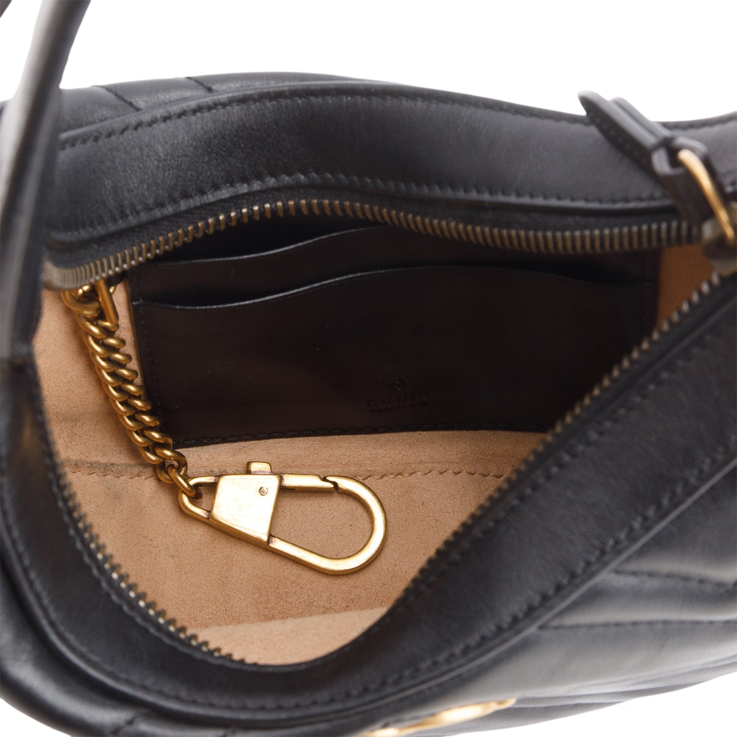 Gucci Black Calfskin Matelasse Chevron Mini GG Marmont Half Moon Hobo w/ Strap