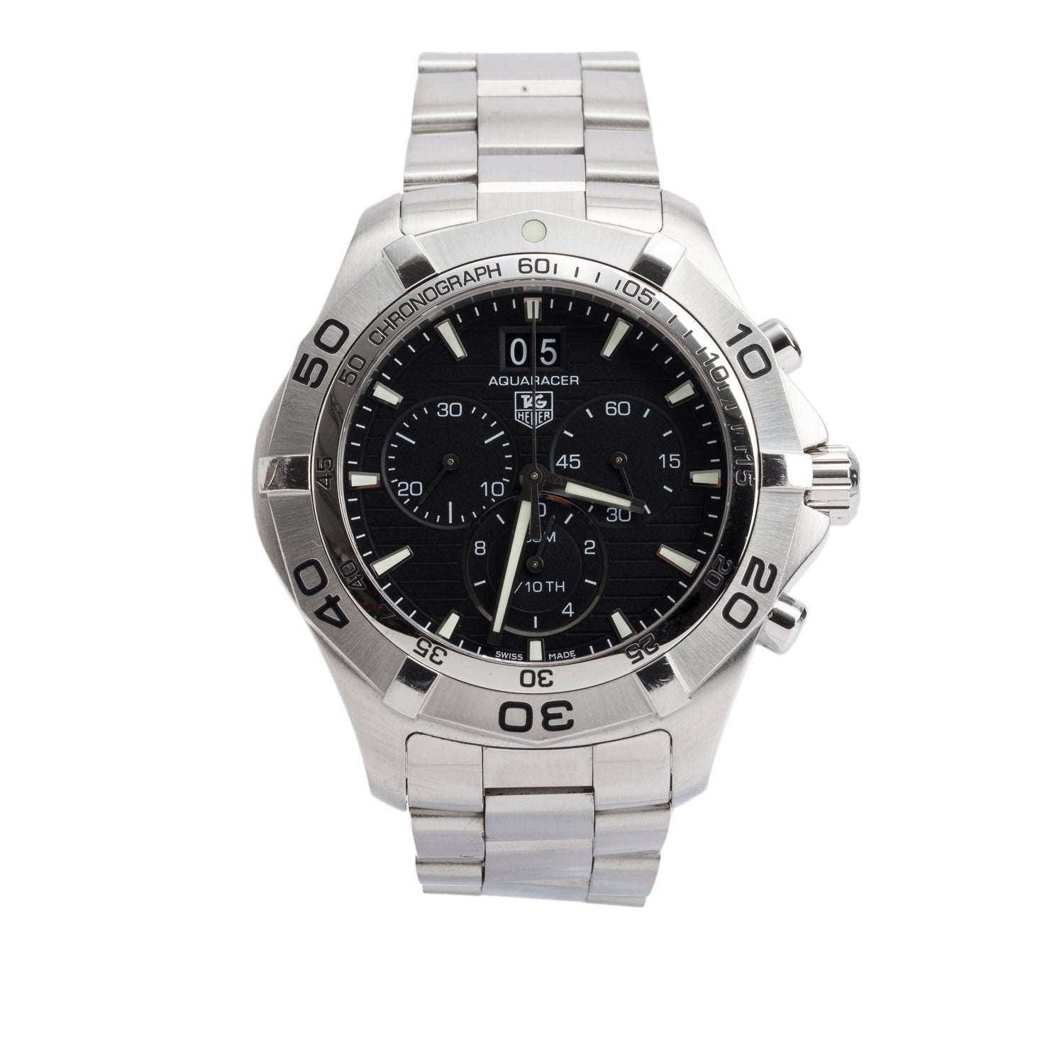 Tag Heuer Stainless Steel Aquaracer 43 mm Chronograph Quartz Watch Black Dial CAF101E w/ Box & Papers
