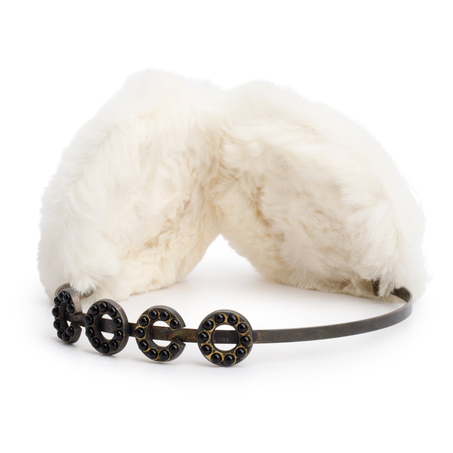 Chanel Vintage White Rabbit Fur Coco Earmuffs