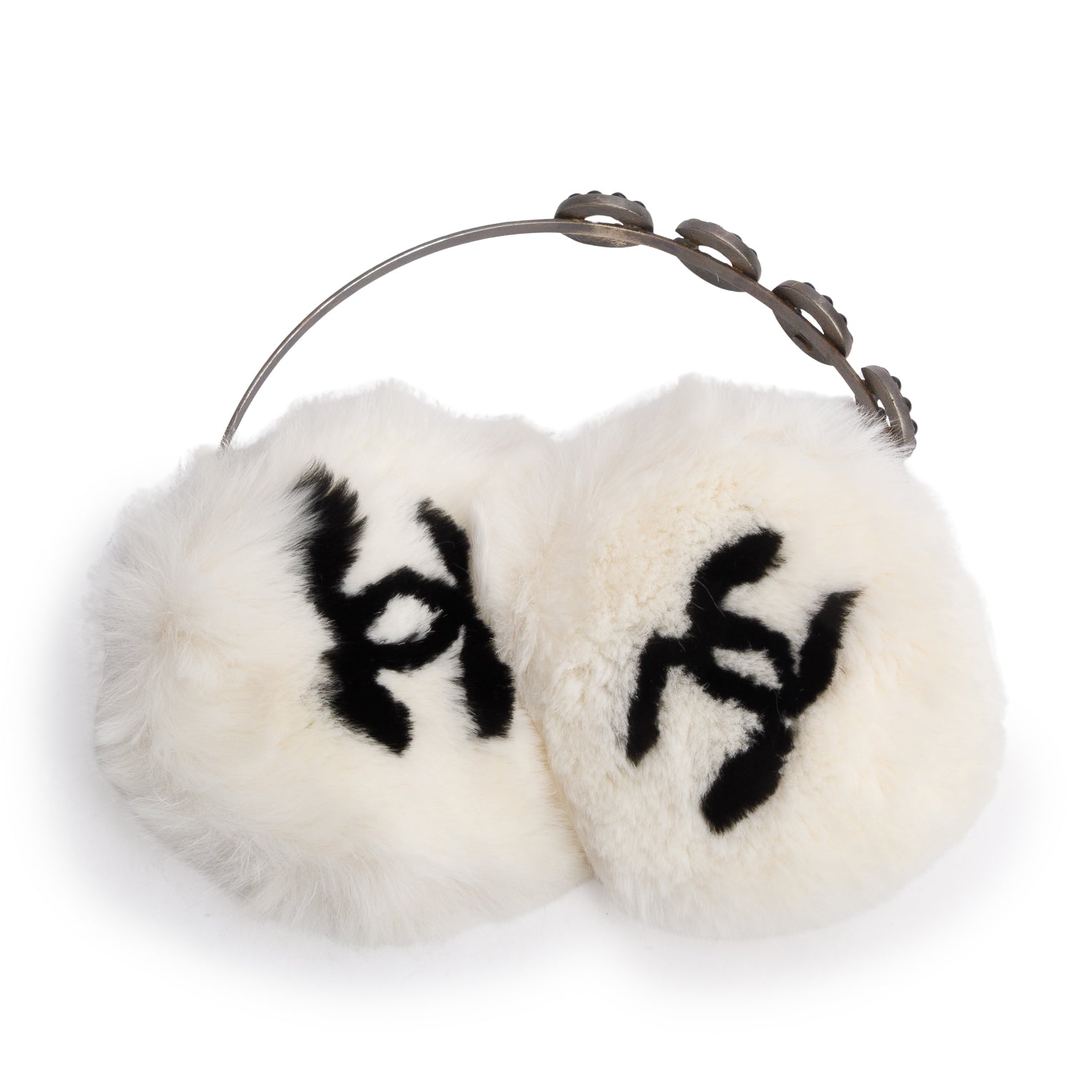 Chanel Vintage White Rabbit Fur Coco Earmuffs